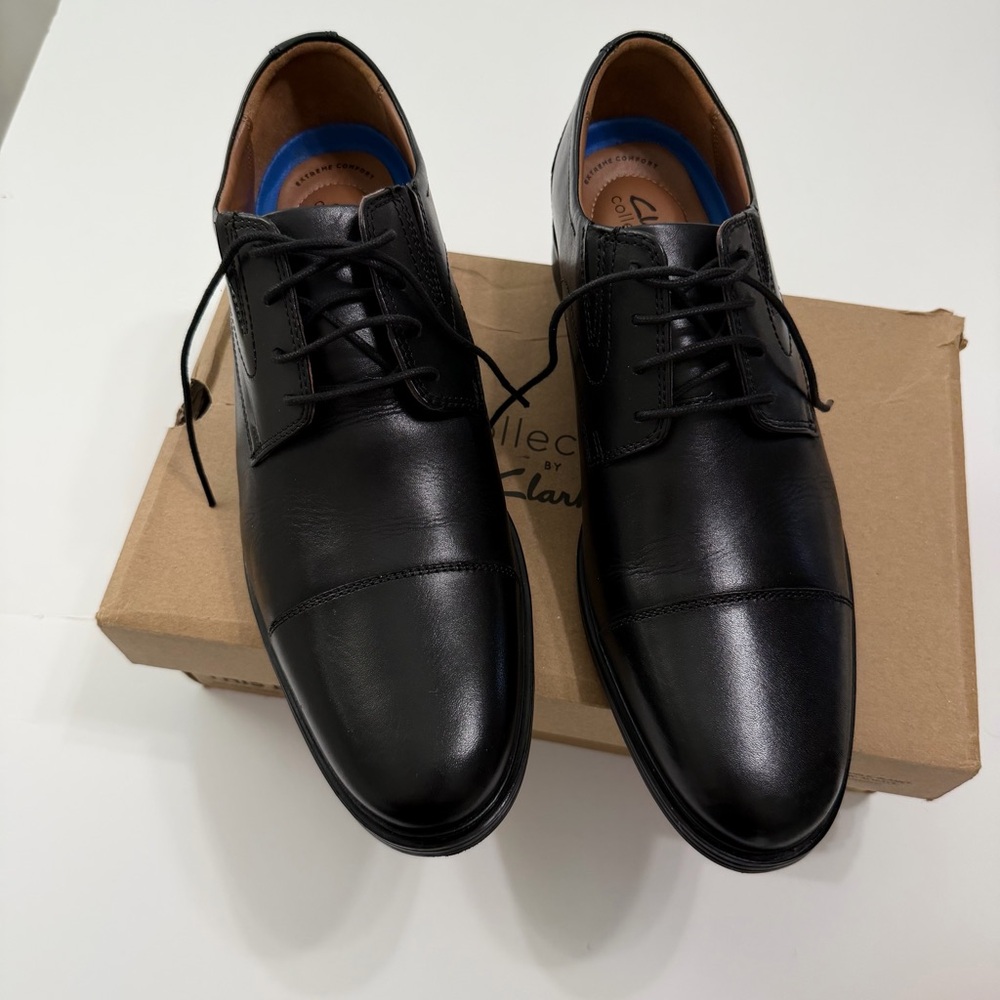 Clarks Black Leather Cap-Toe Derby Shoes - Picture 11 of 12